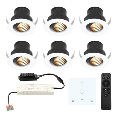 Set van 6 Medina LED Mini Inbouwspots met Trafo en Muurdimmer - 12 Volt 3 Watt 150 lumen - Dimbaar - Plat 35mm - 2700K - IP44 waterdicht - Wit