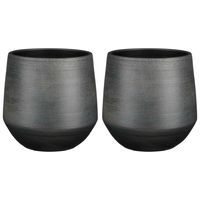 2x Stuks Plantenpot/bloempot keramiek zwart relief patroon - D24/H23 cm