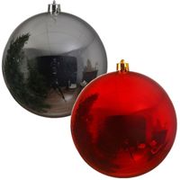 2x Grote kerstballen rood en zilver van 25 cm glans van kunststof