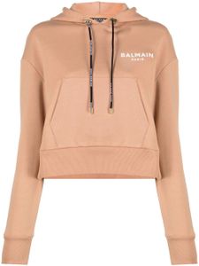 Balmain hoodie crop à logo imprimé - Rose