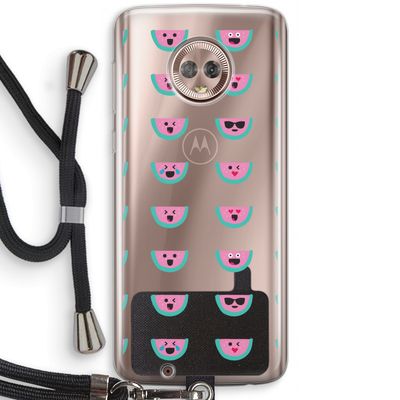 Smiley watermeloenprint: Motorola Moto G6 Transparant Hoesje met koord