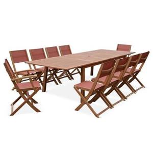 sweeek - Uitschuifbare houten tuintafel, 10 stoelen