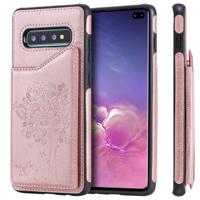 Voor Galaxy S10 PLUS kat boom reliëf patroon schokbestendige beschermende case met kaartsleuven & fotolijstjes (Rose goud)