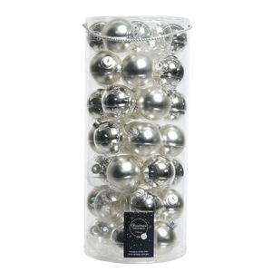 Tube met 49 zilveren kerstballen van glas 6 cm   -