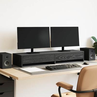 Monitorstandaard met lades, zwart eiken, 100 x 27 x 15 cm, bewerkt hout