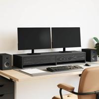 Monitorstandaard met lades, zwart eiken, 100 x 27 x 15 cm, bewerkt hout
