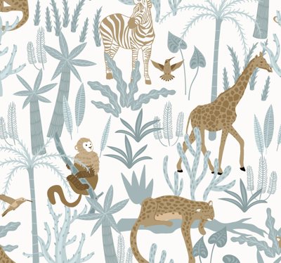 Patroon tropische jungle pastelkleuren behang