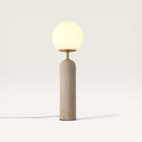 Tafellamp Naeva travertino m - Met bol van handgemaakt opaalglas, voet van travertin - Zweeft als een maan door de ruimte - Voor binnengebruik