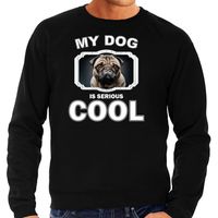Mopshond honden sweater / trui my dog is serious cool zwart voor heren - thumbnail