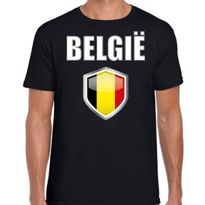 Belgie landen supporter t-shirt met Belgische vlag schild zwart heren