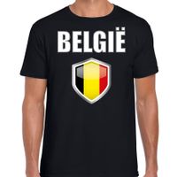 Belgie landen supporter t-shirt met Belgische vlag schild zwart heren - thumbnail