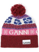 GANNI bonnet en maille intarsia - Rouge