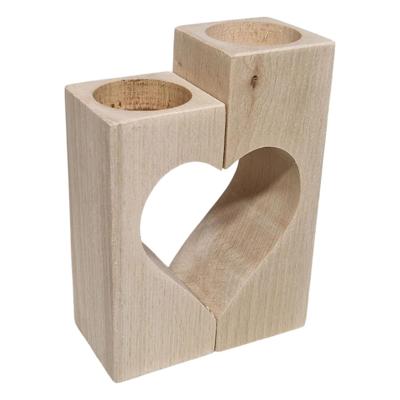 Playwood Waxinelichthouder hart motief beukenhout, 2dlg.