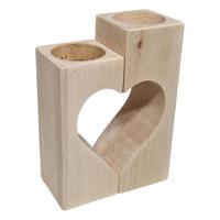 Playwood Waxinelichthouder hart motief beukenhout, 2dlg.