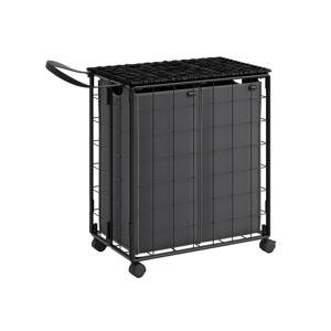 Wasmand 110 L met deksel inktzwart en leigrijs, Inktzwart + leigrijs / 110L (57 x 33 x 65 cm)