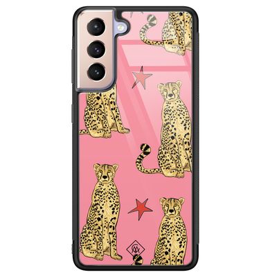 Samsung Galaxy S21 Plus glazen hardcase - The pink leopard