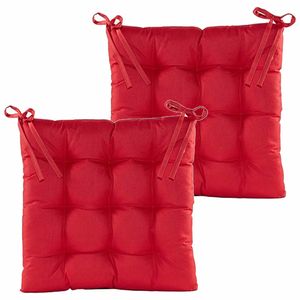 Stoelkussen gewatteerd - 2x - rood - 38 x 38 cm - binnen/buiten