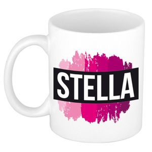 Stella naam / voornaam kado beker / mok roze verfstrepen - Gepersonaliseerde mok met naam - Naam mokken