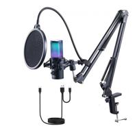 VEVOR USB-microfoon 192 kHz/24-bits condensatormicrofoonkit met 11 RGB-lampjes