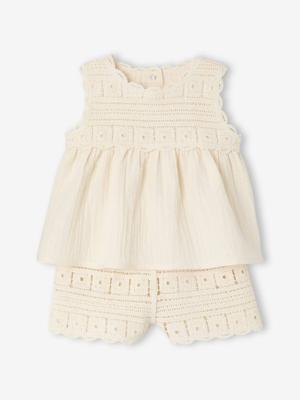 Set met gehaakte top en short voor babymeisjes ecru