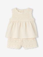 Set met gehaakte top en short voor babymeisjes ecru
