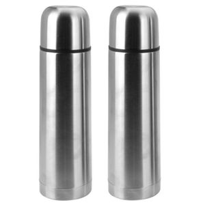 2x stuks RVS thermosflessen/isoleerflessen mat zilver 500 ml