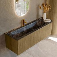 Badmeubel Mondiaz Kurve-Dlux | 145 cm cm | Meubelkleur Dusk | Wastafelkleur Lava | Solid surface | Wasbak links zijde spoelbak | 1 kraangat