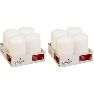 8x Witte cilinderkaarsen/stompkaarsen 5 x 8 cm 12 branduren