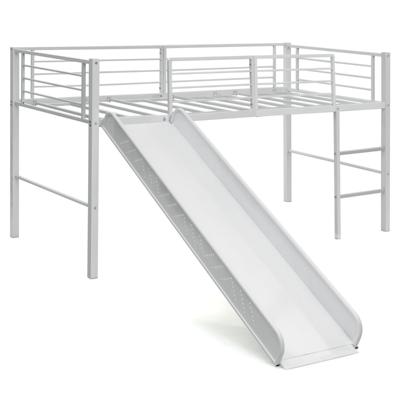 Hoogslaper met Glijbaan en Ladder Kinderbed met Lattenbodem en Valbeveiliging van Metaal voor Jongens en Meisjes 198 x 96 x 109 cm Wit
