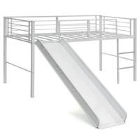 Hoogslaper met Glijbaan en Ladder Kinderbed met Lattenbodem en Valbeveiliging van Metaal voor Jongens en Meisjes 198 x 96 x 109 cm Wit