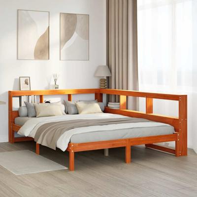 Bed met boekenkast zonder matras grenenhout wasbruin 140x190 cm