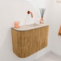 Toiletmeubel Mondiaz Joya Dlux | 63.2 cm | Meubelkleur Oak | Faye wastafel Frappe Wasbak Midden | Zonder kraangat(en)