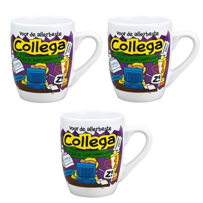 Set van 3x stuks cartoon cadeau mok/beker voor de allerbeste collega 300 ml