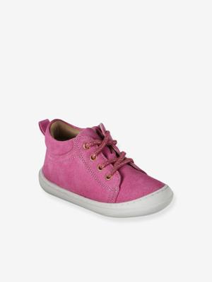 Baby eerste stapjes, veterschoenen van soepel leer fuchsia