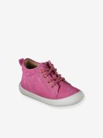 Baby eerste stapjes, veterschoenen van soepel leer fuchsia