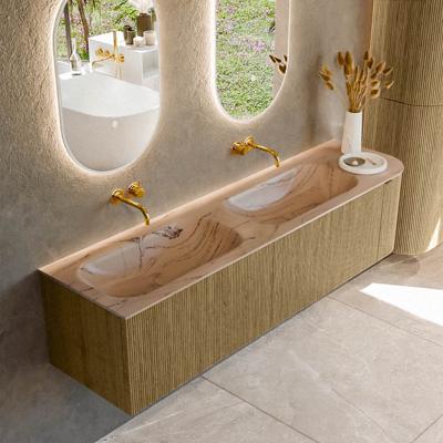 Badmeubel Mondiaz Kurve-Dlux | 175 cm | Meubelkleur Dusk | Wastafelkleur Arena | Solid surface | Dubbel / Links spoelbak | Zonder kraangat(en)