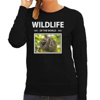 Luiaard sweater / trui met dieren foto wildlife of the world zwart voor dames - thumbnail