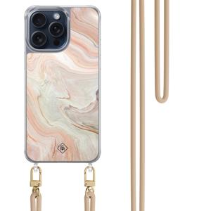iPhone 15 Pro Max hoesje met beige koord - Marmer waves