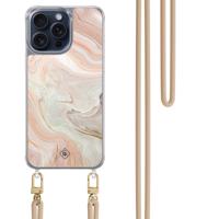 iPhone 15 Pro Max hoesje met beige koord - Marmer waves