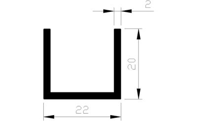 U-profiel alu brute 20x22x20x2mm (5mtr)