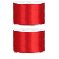 Satijn sierlint/cadeaulint - 2x - rood - 5 cm x 25 meter - Inpakken - Versieren - Decoratie