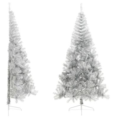 VidaXL Kunstkerstboom half met standaard 210 cm pet zilverkleurig