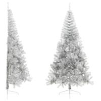 VidaXL Kunstkerstboom half met standaard 210 cm pet zilverkleurig