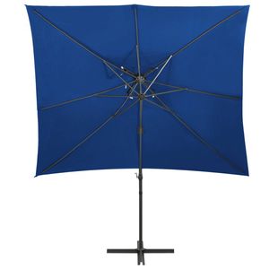 The Living Store Parasol Vierkant - 250 x 250 cm - Azuurblauw - UV-beschermend - Aluminium paal - Kantelbaar