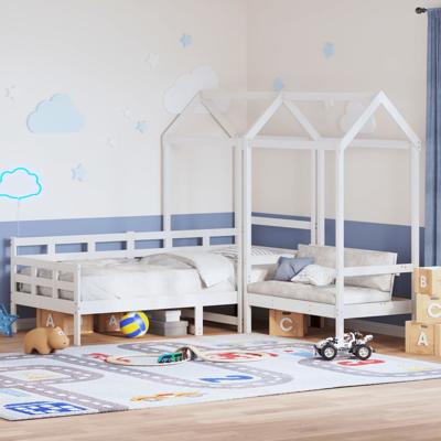 Kinderbed met huisje en bankje massief grenenhout wit 80x200 cm