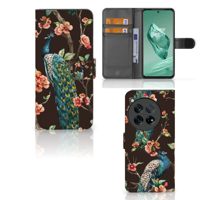 OnePlus 12 Telefoonhoesje met Pasjes Pauw met Bloemen