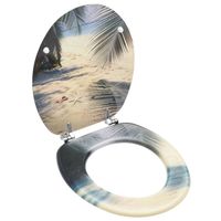 vidaXL Toiletbril met deksel strand MDF - thumbnail