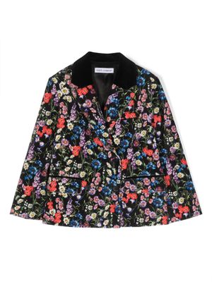 Dolce & Gabbana Kids blazer en coton mélangé à fleurs - Noir