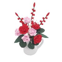 3 stuks 1:12 Mini poppenhuis meubels Tuin balkon decoratie bloem cluster met witte porseleinen bloempot (rood + roze)