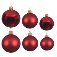 Glazen kerstballen pakket kerstrood glans/mat 26x stuks diverse maten - Kerstbal - thumbnail